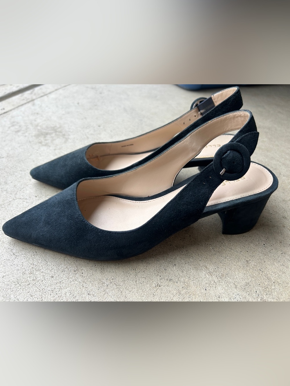 Dark Navy Suede Slingback Pumps - Women's Classic Heel